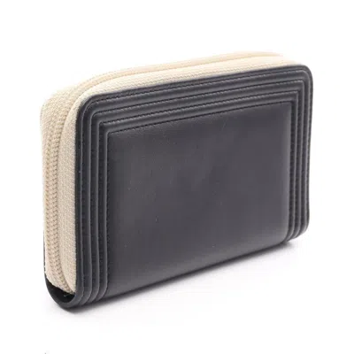 Pre-owned Chanel Boy  Gold Black Leather Wallet (bi-fold) () In Multi