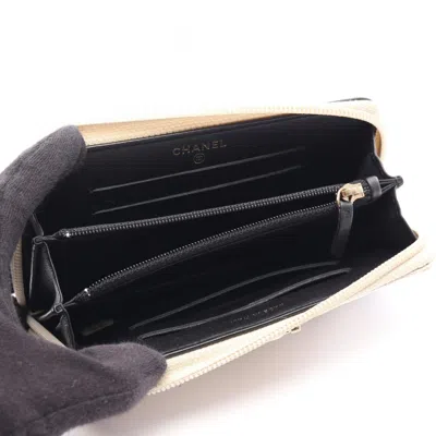 Pre-owned Chanel Boy  Gold Black Leather Wallet (bi-fold) () In Multi