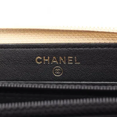 Pre-owned Chanel Boy  Gold Black Leather Wallet (bi-fold) () In Multi