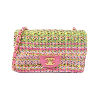 Pre-owned Chanel Green Pink Cotton Shoulder Bag ()