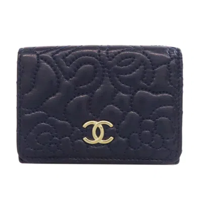 Pre-owned Chanel Navy Leather Wallet (tri-fold) () In Blue