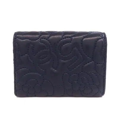 Pre-owned Chanel Navy Leather Wallet (tri-fold) () In Blue