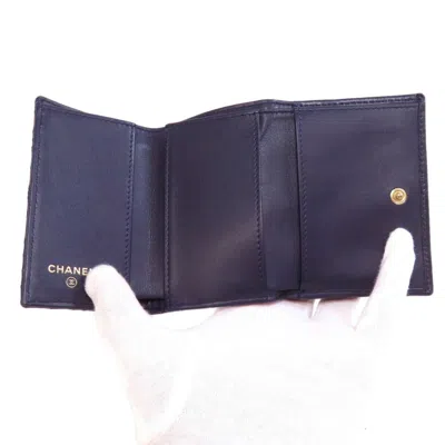 Pre-owned Chanel Navy Leather Wallet (tri-fold) () In Blue