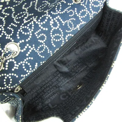 Pre-owned Chanel No.5 Navy Cotton Rhinestone Shoulder Bag () In Blue