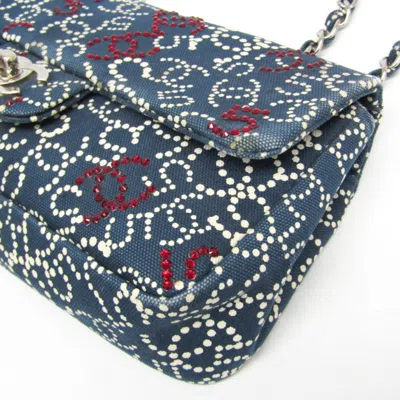 Pre-owned Chanel No.5 Navy Cotton Rhinestone Shoulder Bag () In Blue
