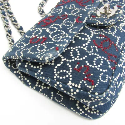 Pre-owned Chanel No.5 Navy Cotton Rhinestone Shoulder Bag () In Blue