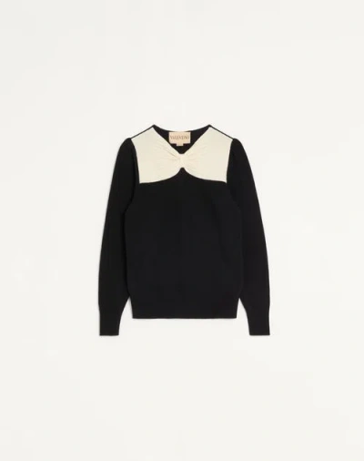 Valentino Bow-detailed Two-tone Wool Sweater In Black