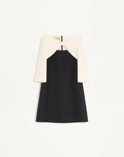 Valentino Garavani Crepe Couture Short Dress With Bow And Contrasting Sleeves Clothing In Black