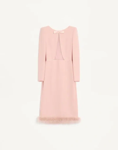 Valentino Cady Couture Midi Dress With Feathers Woman Rose 44 In Pink