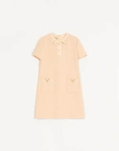 Valentino Wool Dress Short Sleeves Textured Fabric Bow In Brown