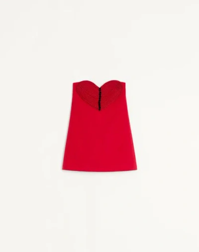 Valentino Embroidered Crepe Couture Short Dress Woman Paris 42 In Red