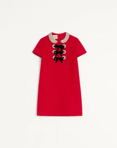 Valentino Embroidered Crepe Couture Short Dress Woman Paris 36 In Red