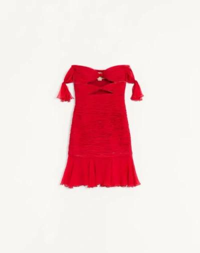 Valentino Chiffon Short Dress Woman Paris 42 In Red