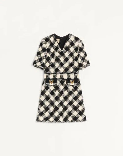Valentino Damier Tweed Dress Woman Birch/black 48 In Black
