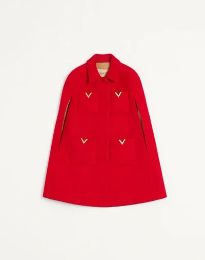 Valentino Garavani Drill Double Cape With V Gold Clothing In Red