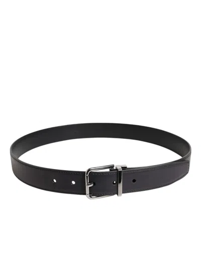 Dolce & Gabbana Black Classic Calf Leather Silver Buckle Belt In Black