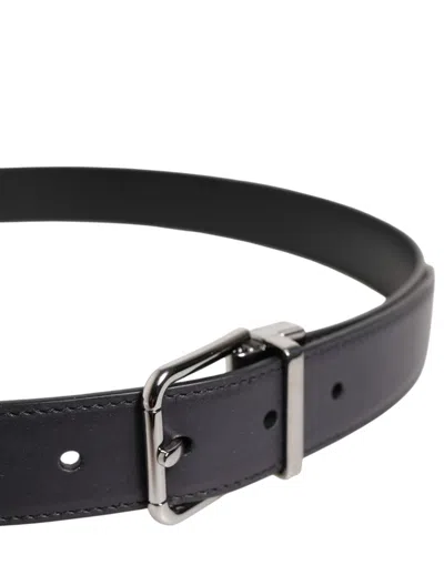 Dolce & Gabbana Black Classic Calf Leather Silver Buckle Belt In Black