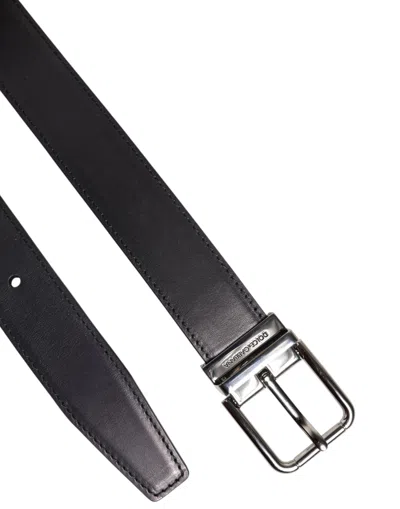 Dolce & Gabbana Black Classic Calf Leather Silver Buckle Belt In Black
