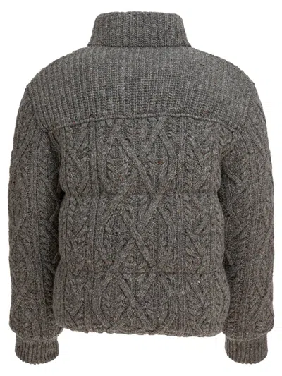 Moncler Wool Cable Knit Cardigan In Gray