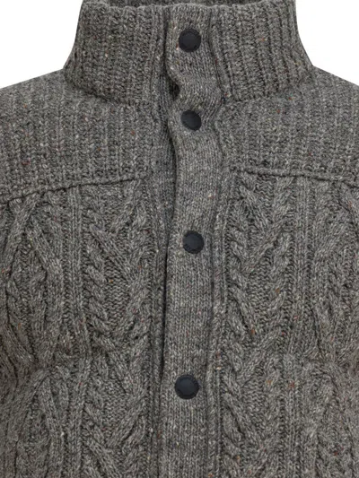 Moncler Wool Cable Knit Cardigan In Gray