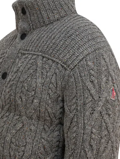 Moncler Wool Cable Knit Cardigan In Gray