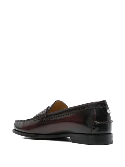 Bally Round Toe Penny Loafers With Perforated Detail In Burgundy