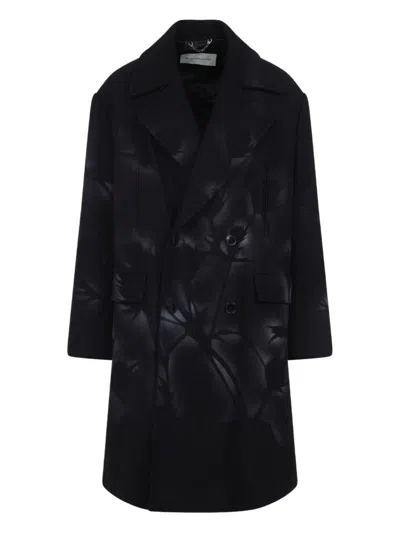 Dries Van Noten Oversized Double-breasted Coat With Peonia Print In Black