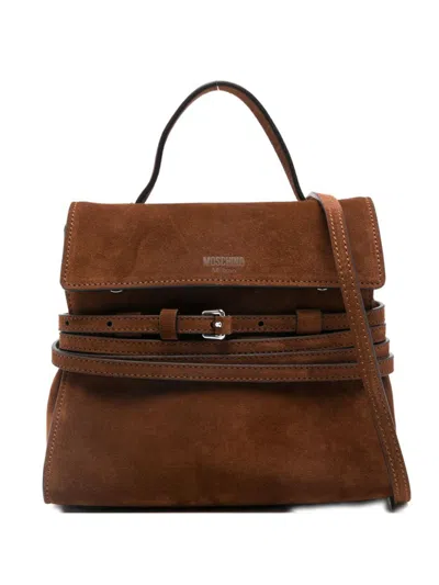Moschino Suede Shoulder Bag Adjustable Strap In Brown