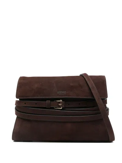Moschino Buckle Leather Shoulder Bag In Burgundy