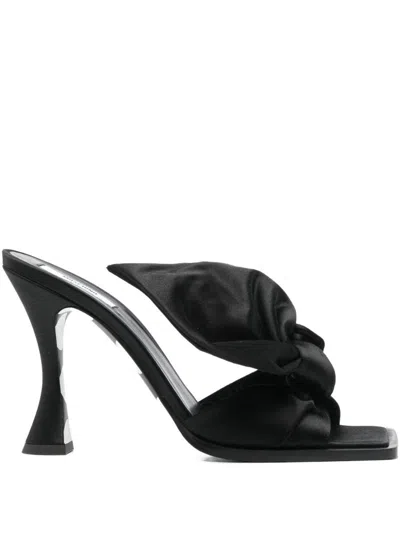 Moschino Satin Mules With Bow Detail And Square Toe In Black