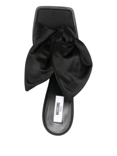 Moschino Satin Mules With Bow Detail And Square Toe In Black