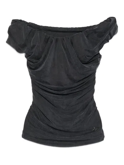 Vivienne Westwood Off-the-shoulder Velvet Top Short Sleeves In Black