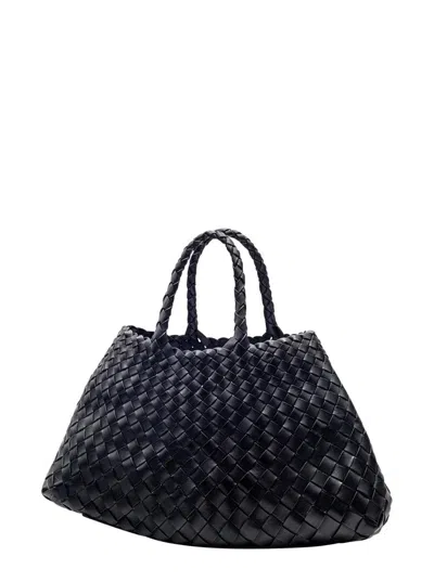 Dragon Diffusion Santa Croce Black Handbag With Two Top Handles And Interwoven Design In Leather Woman In Black