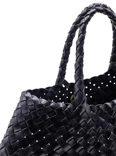 Dragon Diffusion Santa Croce Black Handbag With Two Top Handles And Interwoven Design In Leather Woman In Black