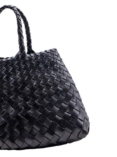 Dragon Diffusion Santa Croce Black Handbag With Two Top Handles And Interwoven Design In Leather Woman In Black