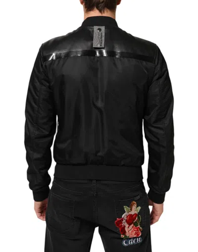 Pre-owned Dolce & Gabbana Black Leather Nylon Fullzip Blouson Men's Jacket ()