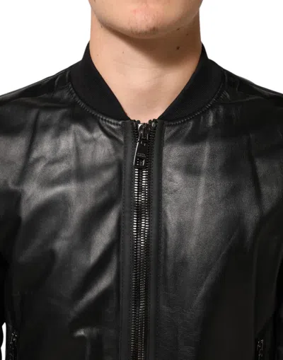 Pre-owned Dolce & Gabbana Black Leather Nylon Fullzip Blouson Men's Jacket ()