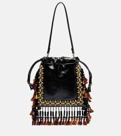 Etro Kalispera Medium Leather Bucket Bag In Black