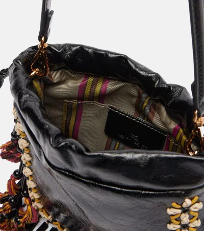 Etro Kalispera Medium Leather Bucket Bag In Black