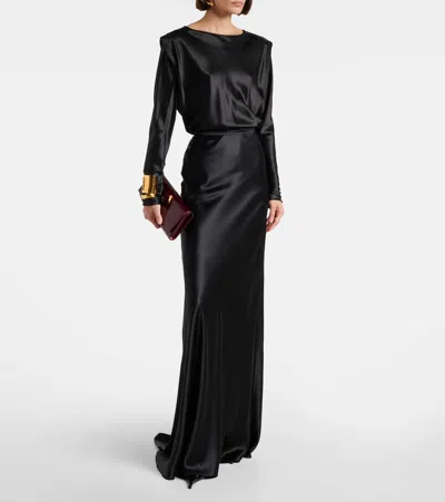 Saint Laurent Silk Satin Top In Black