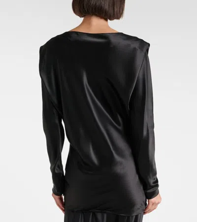 Saint Laurent Silk Satin Top In Black
