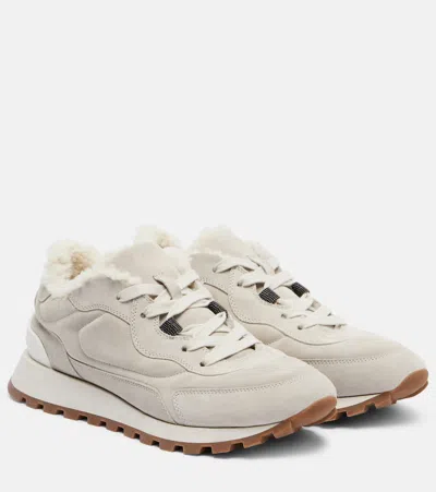 Brunello Cucinelli Shearling-lined Suede Low-top Sneakers In Animal Print