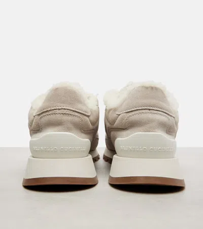 Brunello Cucinelli Shearling-lined Suede Low-top Sneakers In Animal Print