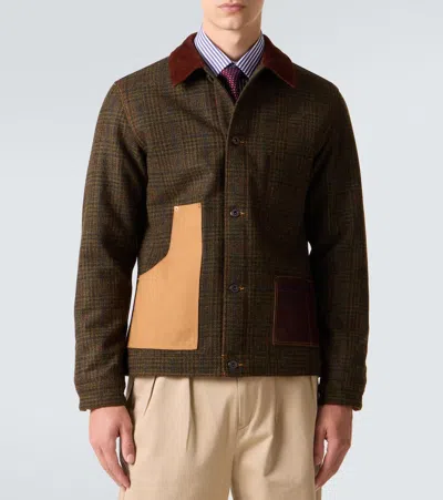 Junya Watanabe Checked Leather-trimmed Wool Jacket In Green