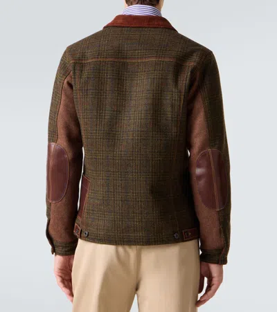 Junya Watanabe Checked Leather-trimmed Wool Jacket In Green