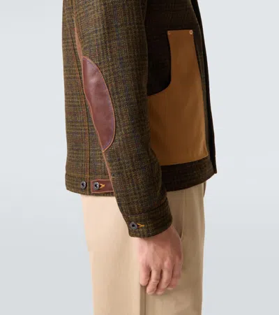 Junya Watanabe Checked Leather-trimmed Wool Jacket In Green