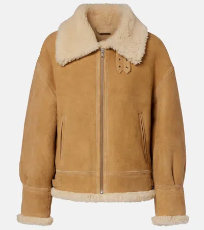 Nour Hammour Portia Shearling-lined Suede Jacket In Brown