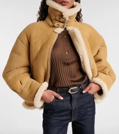 Nour Hammour Portia Shearling-lined Suede Jacket In Brown