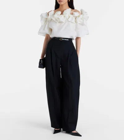 Carolina Herrera Off-shoulder Silk Top In White