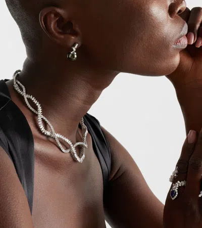 Suzanne Kalan 18kt White Gold Earrings With Diamonds And Pearls In Gray